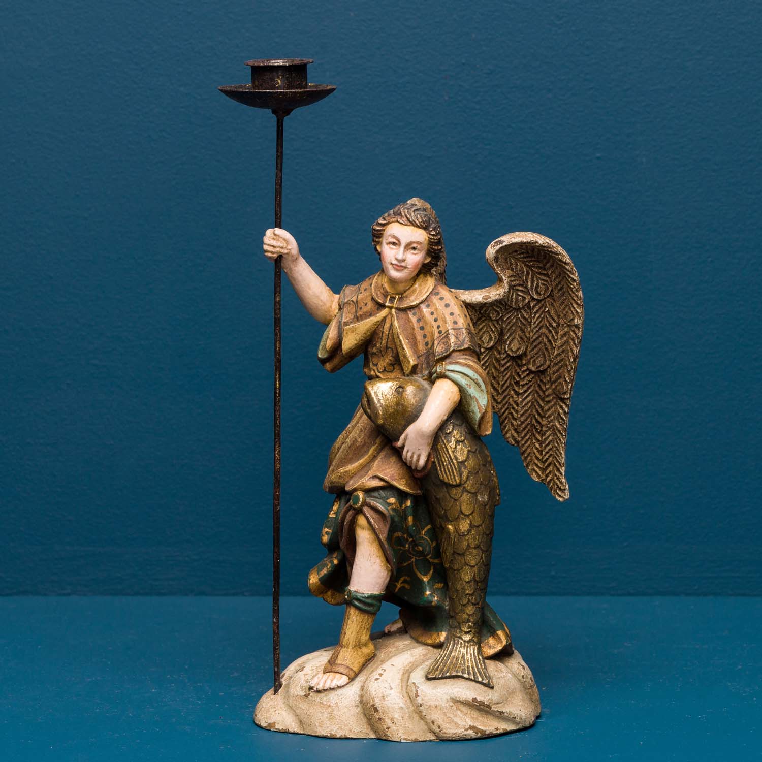 ANGEL RAPHAEL WITH FISH CANDLE HOLDER